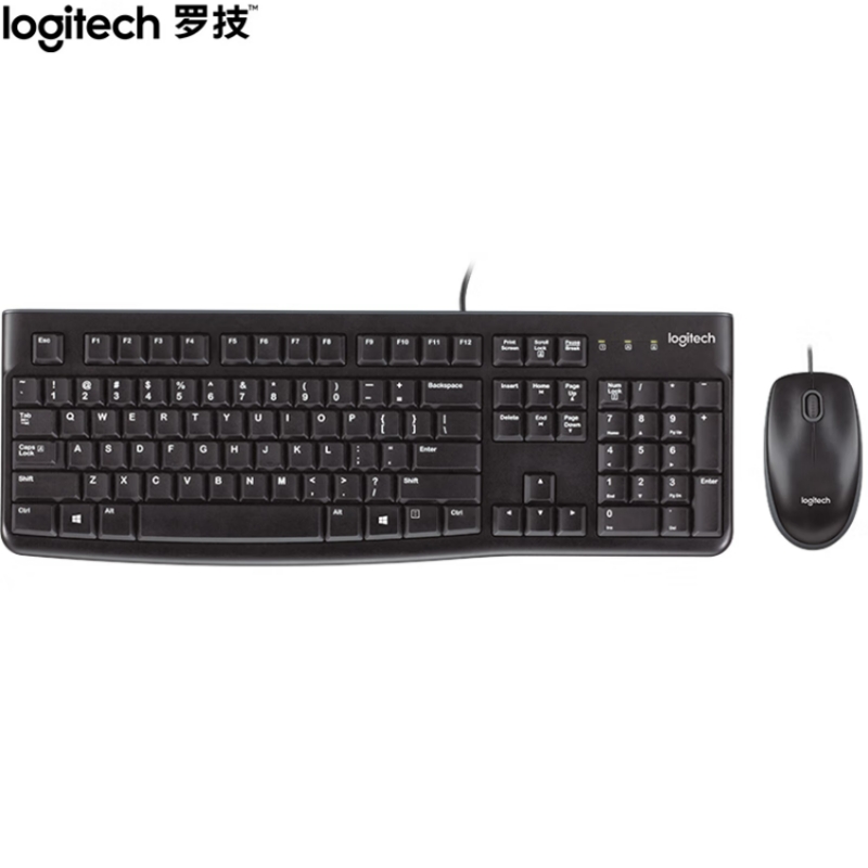 罗技/Logitech MK120 键盘  全尺寸 有线键鼠套装 黑色